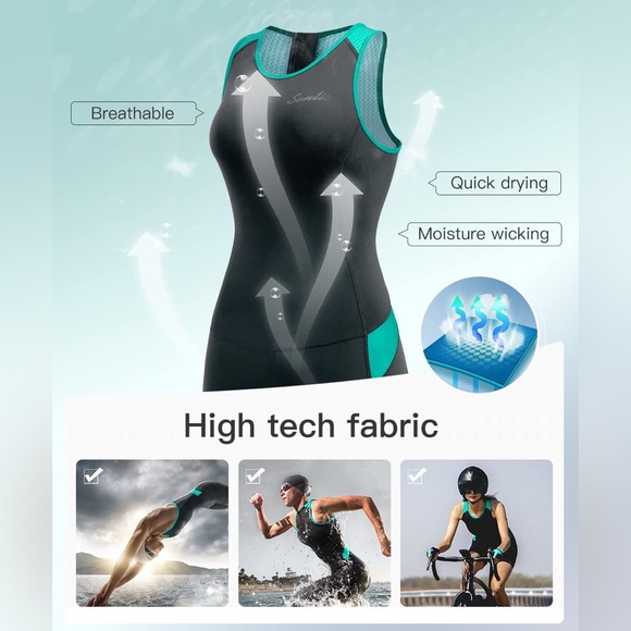Black & Teal Women Triathlon Suit Quick-Drying One-Piece Sleeveless Size Medium - Picture 4 of 4